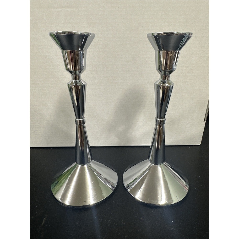 vintage 6 1/2-inch "Satin Elegance" chrome candlestick holder Diplomat Candle HM